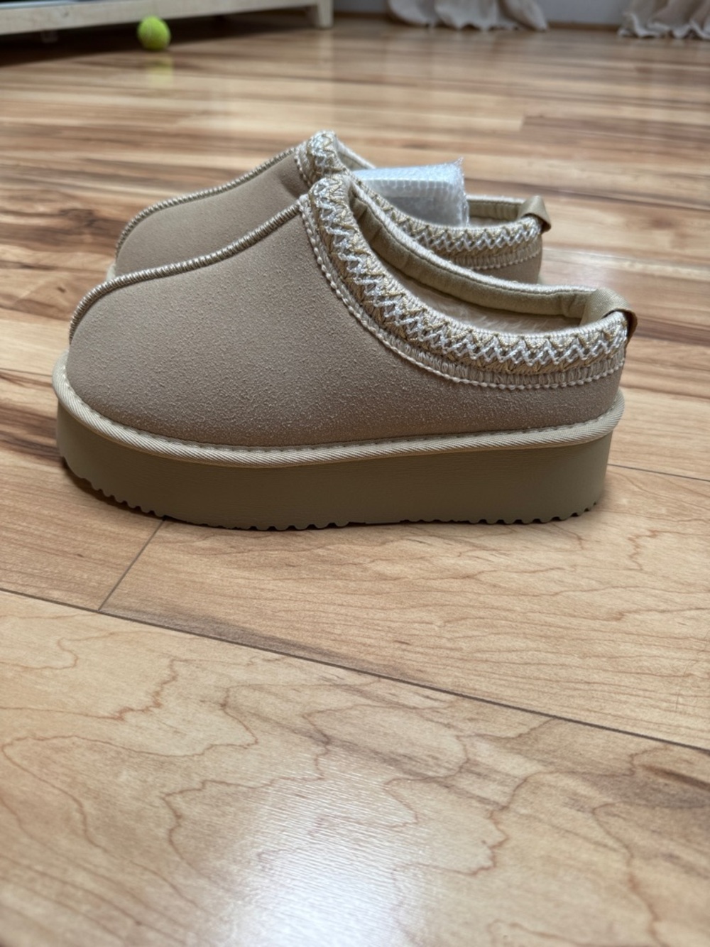 NWOT Beige Slip-On Platform Mules